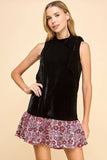 CD05211-Velvet Sleeveless Neck Tie Accent Dress