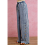 SIDE BUTTONS PULL ON WIDE LEG DENIM JEANS PANTS
