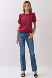 Crew Neck Short Puff Sleeves Knit Top