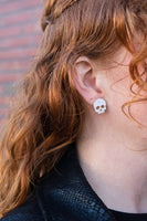 Skull Studs - White Glitter // Halloween Earrings