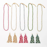 Delilah Cheetah Print Beaded Fringe Earrings Green + Gold Wholesale