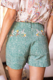 36844 Double Pocket Floral Embroidery Mineral Washed Shorts