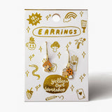 Mushroom Butterfly Earrings - Gold Psychedelic 70s Jewelry