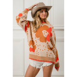Orange FLOWER PATTERN SWEATER