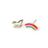 Unicorn and Rainbow Earrings - Gold Statement Studs