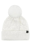 C.C All Over Clear Sequin Pom Beanie: Light Gray