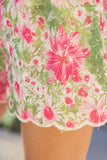 36735 Scallop Hem Detail Embroidered Floral Print Short