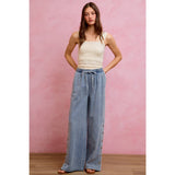 SIDE BUTTONS PULL ON WIDE LEG DENIM JEANS PANTS