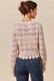Pointelle Knit Long Sleeve Sweater Top