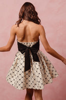 Ribbon Bow Jacquard Tube Top Sweetheart Mini Dress