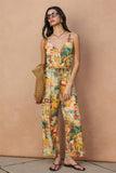 Wicker Button Down Sash Belt Jumpsuit