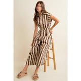 SLEEVELESS WIDRE LEG WIDE STRIPE JUMPSUIT