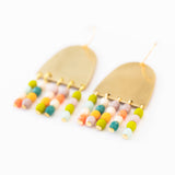 Colorful Fringe Earrings, Brass Earrings with Fringe Beads