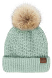 C.C Smocking Stitch Pattern Cuff Beanie with Pom Winter Hat