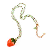 Kids Strawberry Charm Necklace with Green Beads