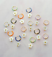 Flower Enamel Huggie Hoop Earrings: Black
