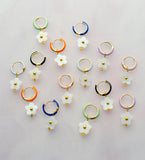 Flower Enamel Huggie Hoop Earrings: Black