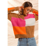 MULTI COLOR BLOCK CHECKERED SWEATER TOP