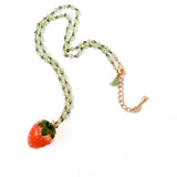 Kids Strawberry Charm Necklace with Green Beads