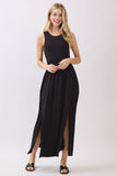Solid Sleeveless Midi Dress with Front Slit - VD40755