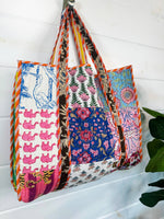 Cotton Quilted Block Print Large Tote Bag - Patchwork
