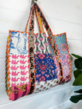 Cotton Quilted Block Print Large Tote Bag - Patchwork