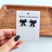 Bow Studs - Black Glitter // Game Day Earrings