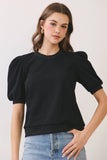 Crew Neck Short Puff Sleeves Knit Top