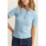 Rib Knitted Short Sleeve Polo Top