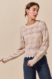 Pointelle Knit Long Sleeve Sweater Top