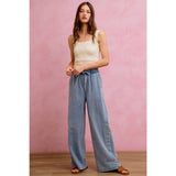 SIDE BUTTONS PULL ON WIDE LEG DENIM JEANS PANTS