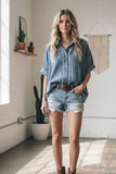 Mineral washed Striped Button Down Top