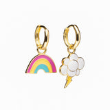 Hoop Earrings - Rainbow & Cloud - Gold Statement Jewelry