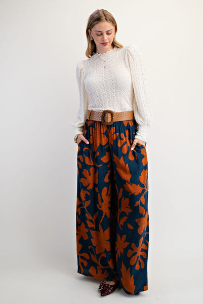 Printed Rayon Challis Smocked Waist Pants- Three Color Variants Available
