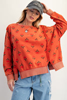 Floral Print Washed Thermal Pullover