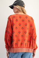 Floral Print Washed Thermal Pullover
