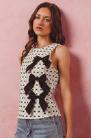 Diagonal Ribbon Textured Woven Sleevless Top With
