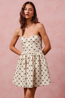 Ribbon Bow Jacquard Tube Top Sweetheart Mini Dress