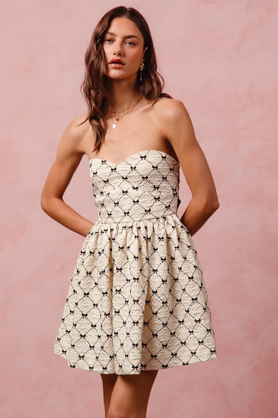 Ribbon Bow Jacquard Tube Top Sweetheart Mini Dress