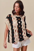 Color Block Open Knit Sweater Vest Top