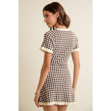 GINGHAM RUFFLED SWEATER KNIT DRESS