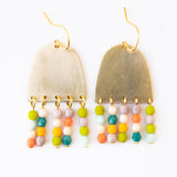 Colorful Fringe Earrings, Brass Earrings with Fringe Beads