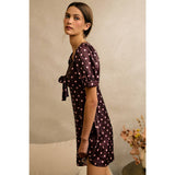 SATIN POLKA DOT LACE TRIM SHORT SLEEVES MINI DRESS