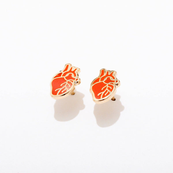Anatomical Heart Enamel Stud Earrings