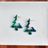 Christmas Tree Hoops - Dark Green // Christmas, Holiday, Jewelry, Earrings