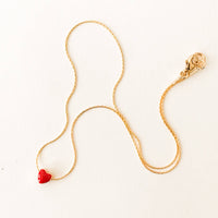 Red Heart Charm Gold Filled Necklace