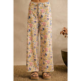 FLORAL PRINT TWILL WIDE LEG PANTS