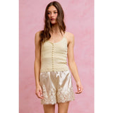 SATIN SHORT PANTS WITH LACE CONTRAST ON EDGE