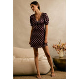 SATIN POLKA DOT LACE TRIM SHORT SLEEVES MINI DRESS