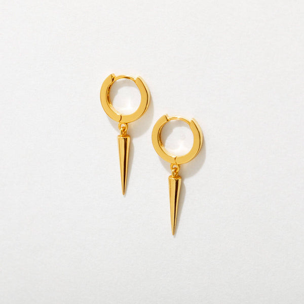 Spike Drop Huggie Hoops - 18K Gold Plated or Sterling Silver
